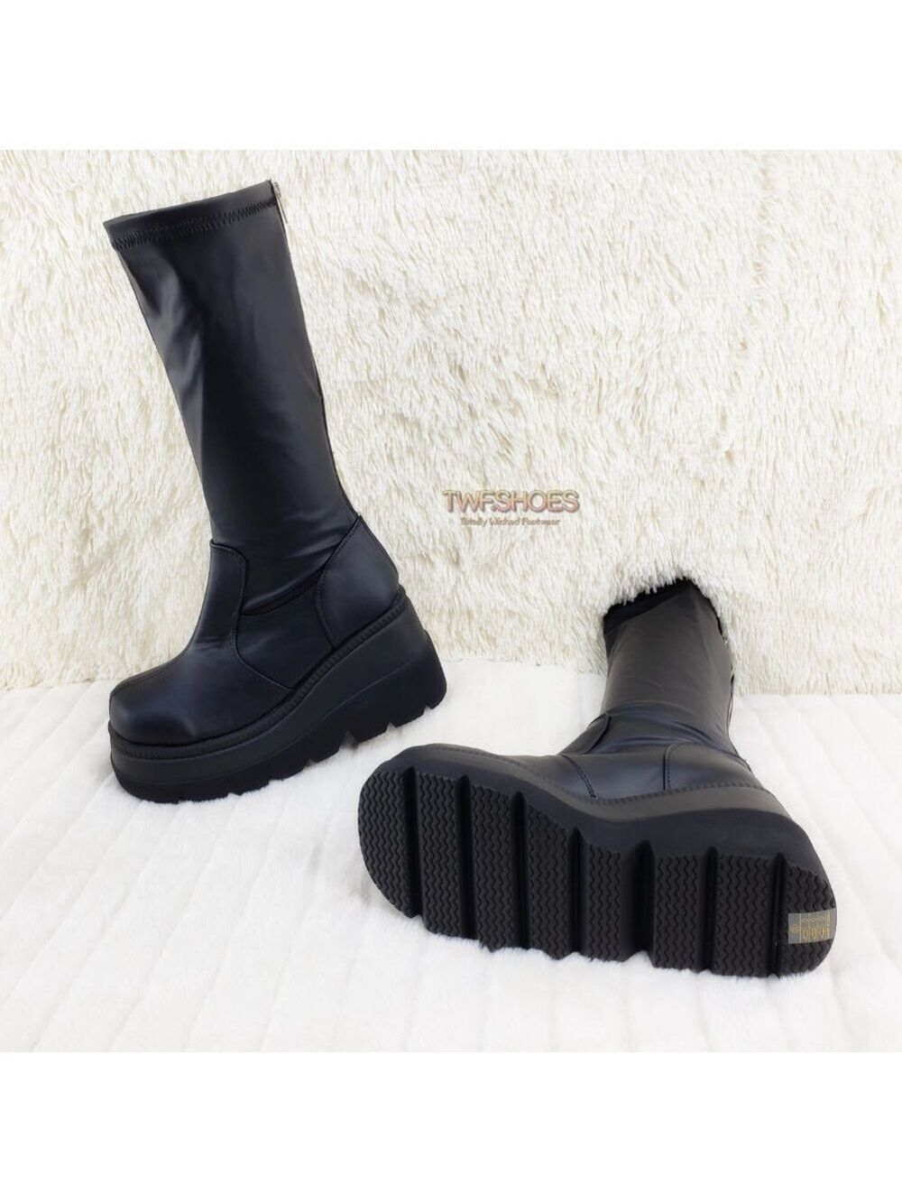 Goth Rave Platform Knee Boot Stretch Shaker 65 - Picture 5 of 10